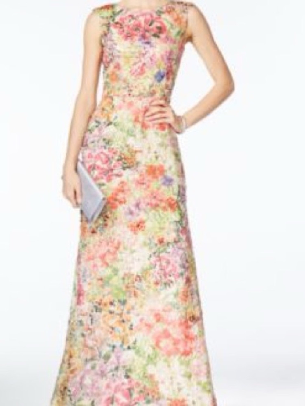 Tahari Arthur Levine ASL Printed Floral Sequin Full Length Gown